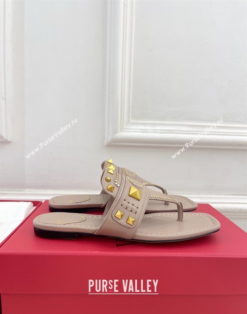 Valentino Plaster Caster Flat Thong Slides Sandal in Calfskin Powder Pink 2025 (MD-250603079)