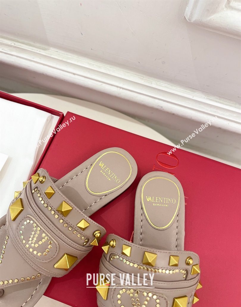 Valentino Plaster Caster Flat Thong Slides Sandal in Calfskin Powder Pink 2025 (MD-250603079)