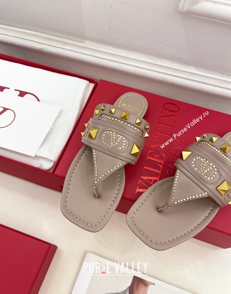 Valentino Plaster Caster Flat Thong Slides Sandal in Calfskin Powder Pink 2025 (MD-250603079)