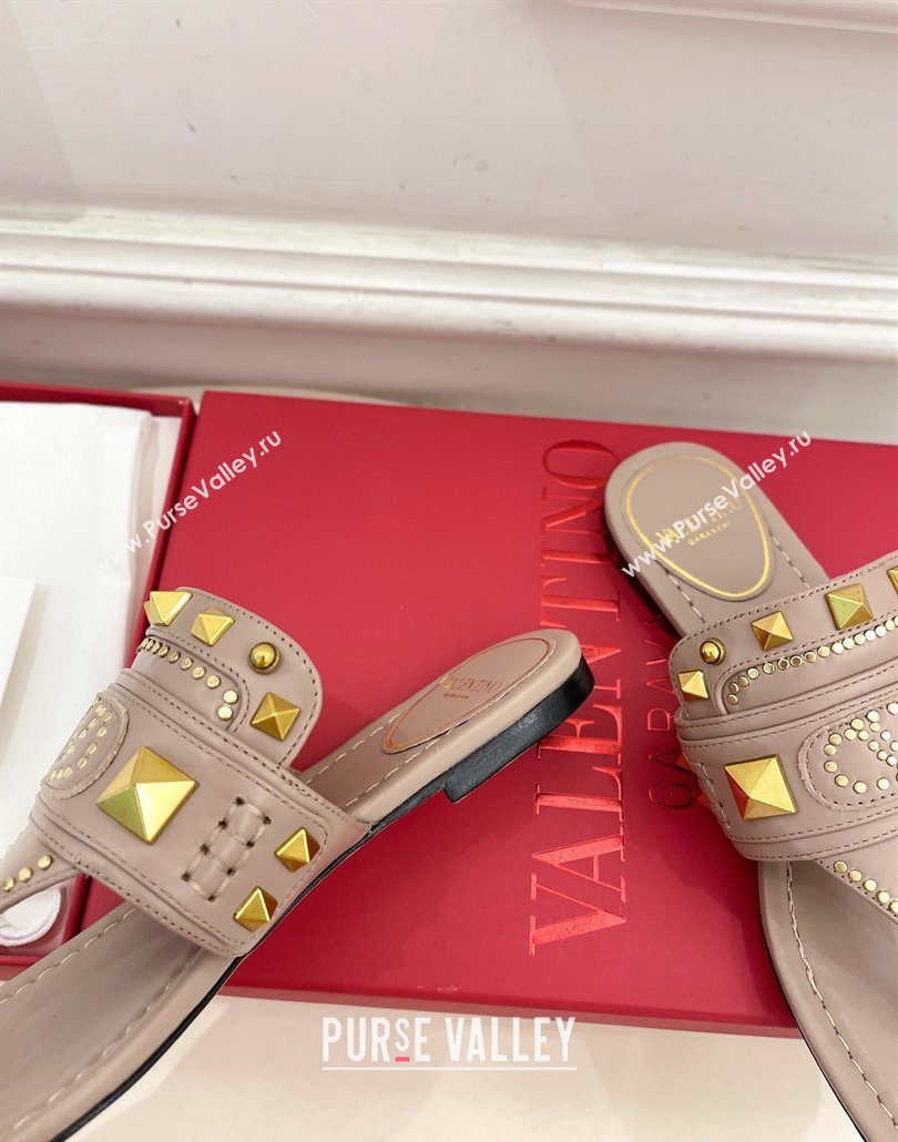 Valentino Plaster Caster Flat Thong Slides Sandal in Calfskin Powder Pink 2025 (MD-250603079)