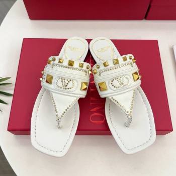 Valentino Plaster Caster Flat Thong Slides Sandal in Calfskin White 2025 (MD-250603080)