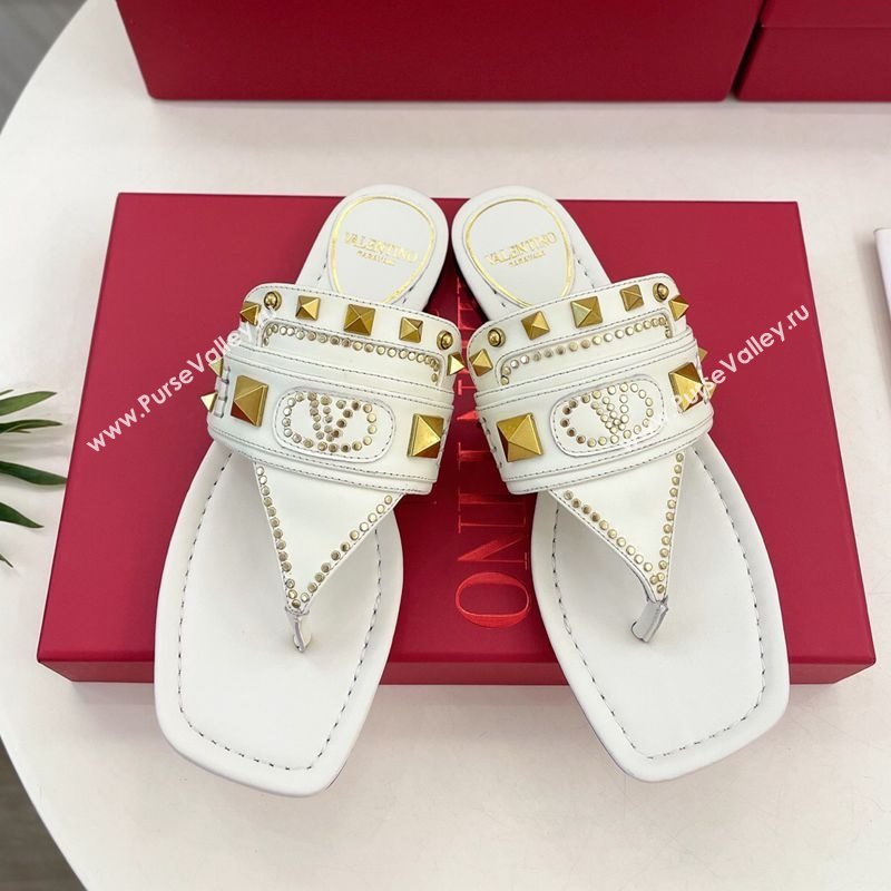 Valentino Plaster Caster Flat Thong Slides Sandal in Calfskin White 2025 (MD-250603080)