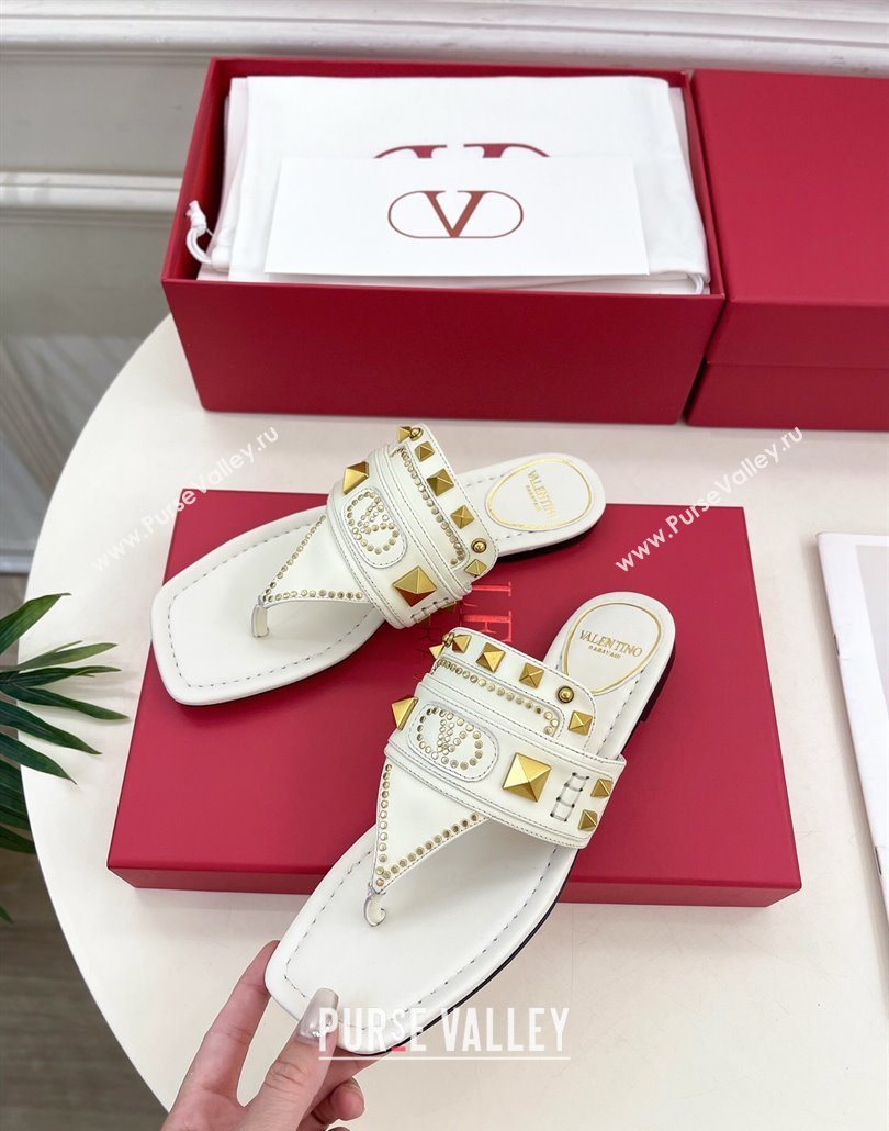 Valentino Plaster Caster Flat Thong Slides Sandal in Calfskin White 2025 (MD-250603080)