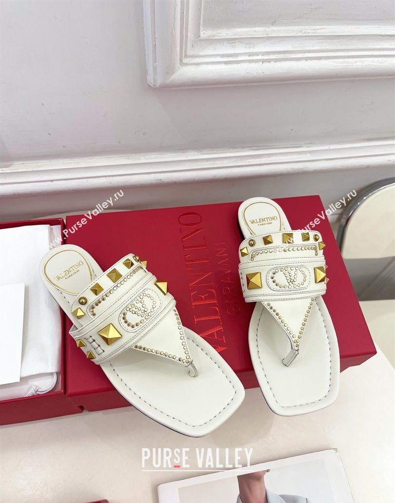 Valentino Plaster Caster Flat Thong Slides Sandal in Calfskin White 2025 (MD-250603080)