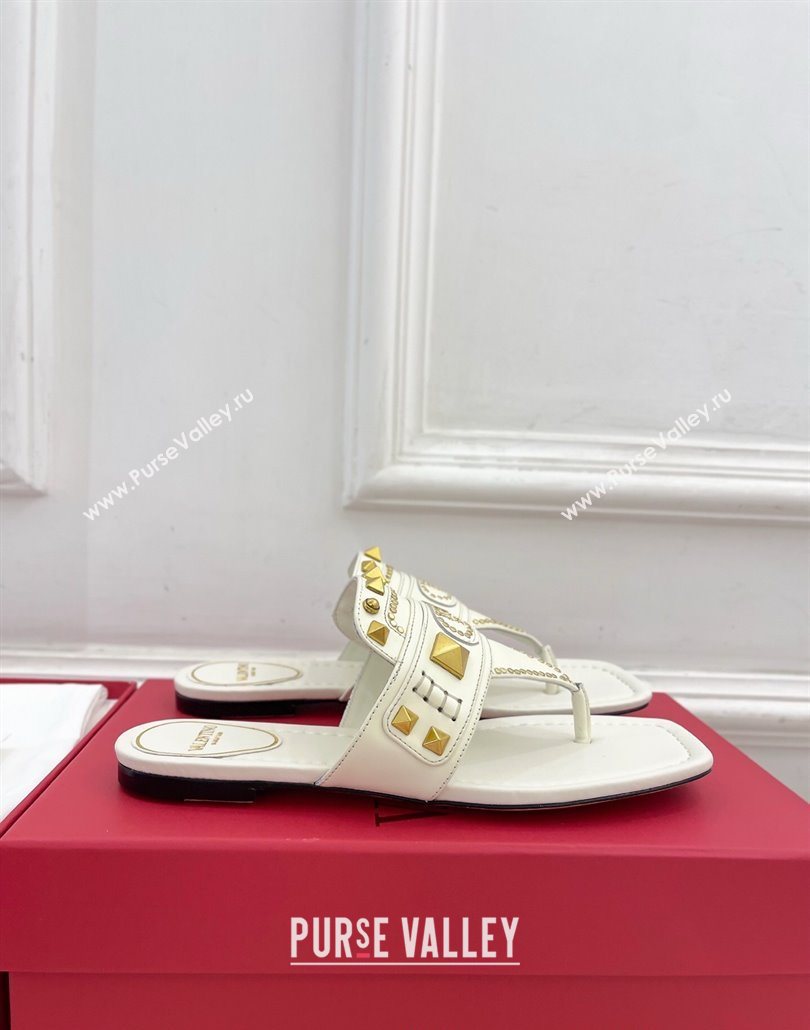 Valentino Plaster Caster Flat Thong Slides Sandal in Calfskin White 2025 (MD-250603080)