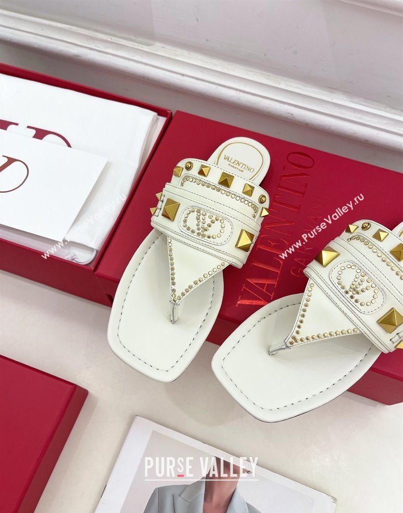 Valentino Plaster Caster Flat Thong Slides Sandal in Calfskin White 2025 (MD-250603080)