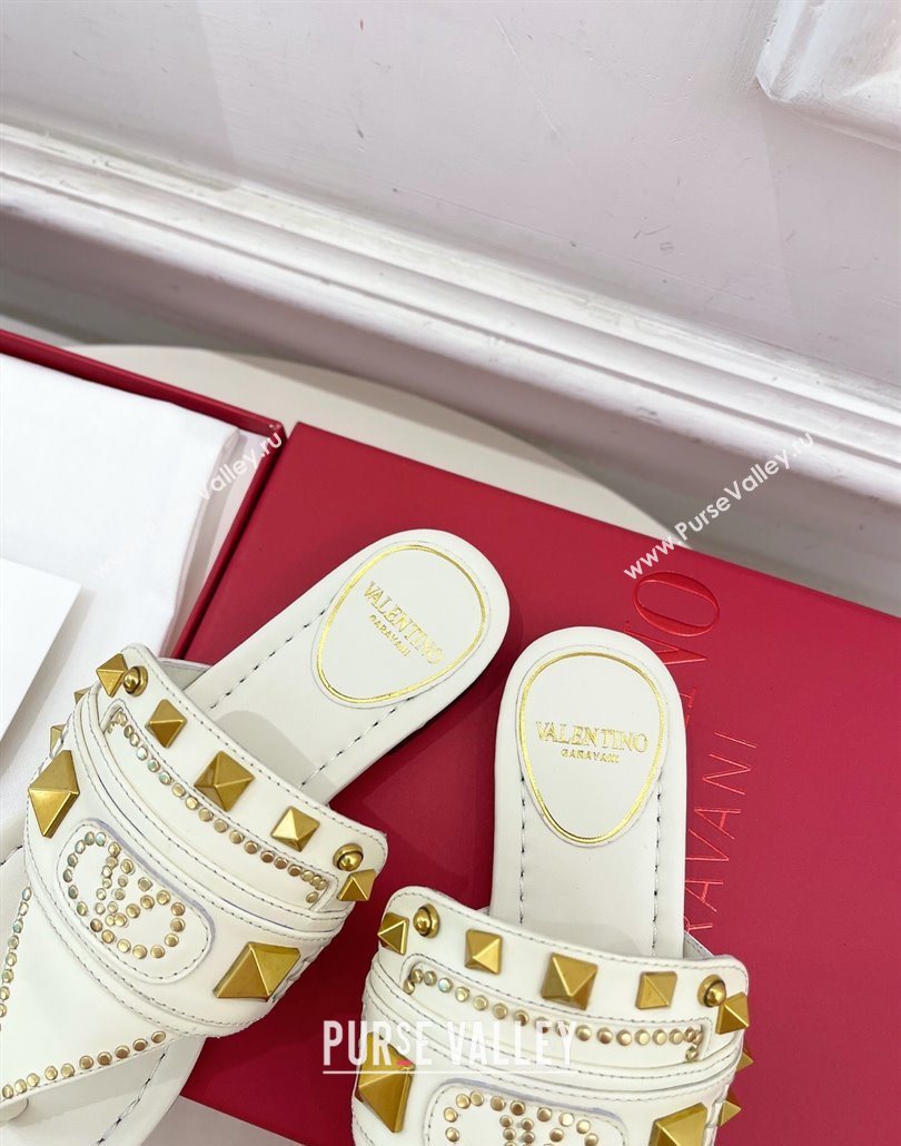 Valentino Plaster Caster Flat Thong Slides Sandal in Calfskin White 2025 (MD-250603080)