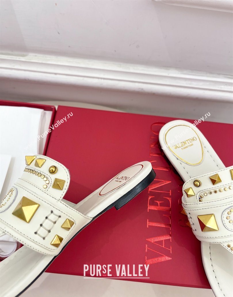 Valentino Plaster Caster Flat Thong Slides Sandal in Calfskin White 2025 (MD-250603080)