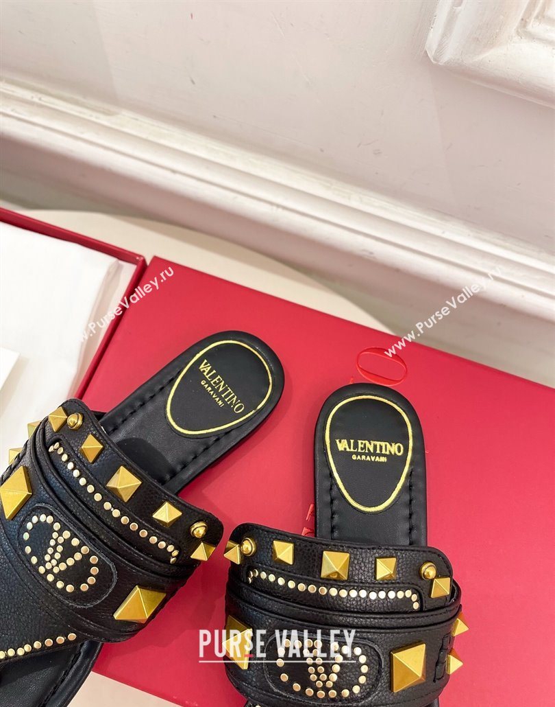 Valentino Plaster Caster Flat Thong Slides Sandal in Calfskin Black 2025 (MD-250603081)