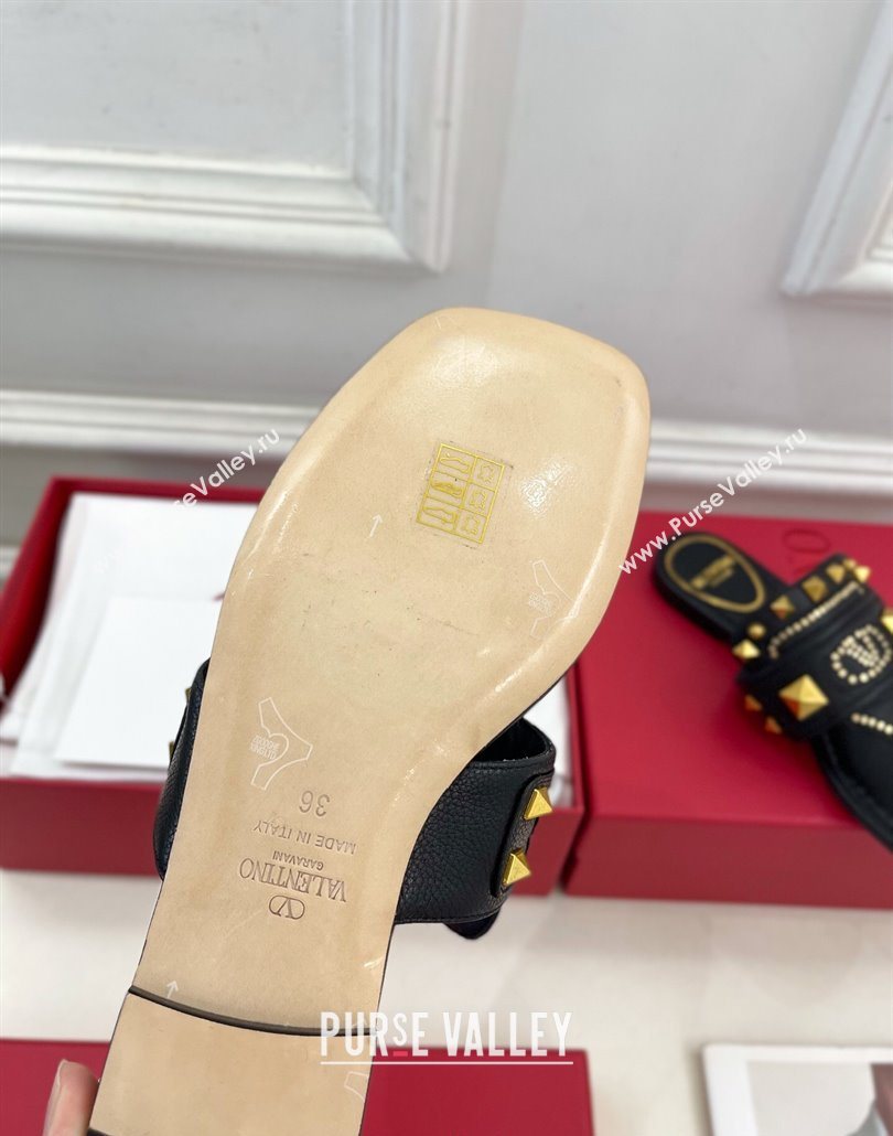 Valentino Plaster Caster Flat Thong Slides Sandal in Calfskin Black 2025 (MD-250603081)