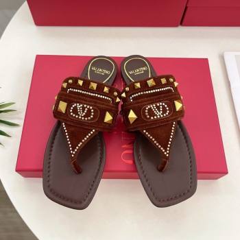 Valentino Plaster Caster Flat Thong Slides Sandal in Suede Brown 2025 (MD-250603082)