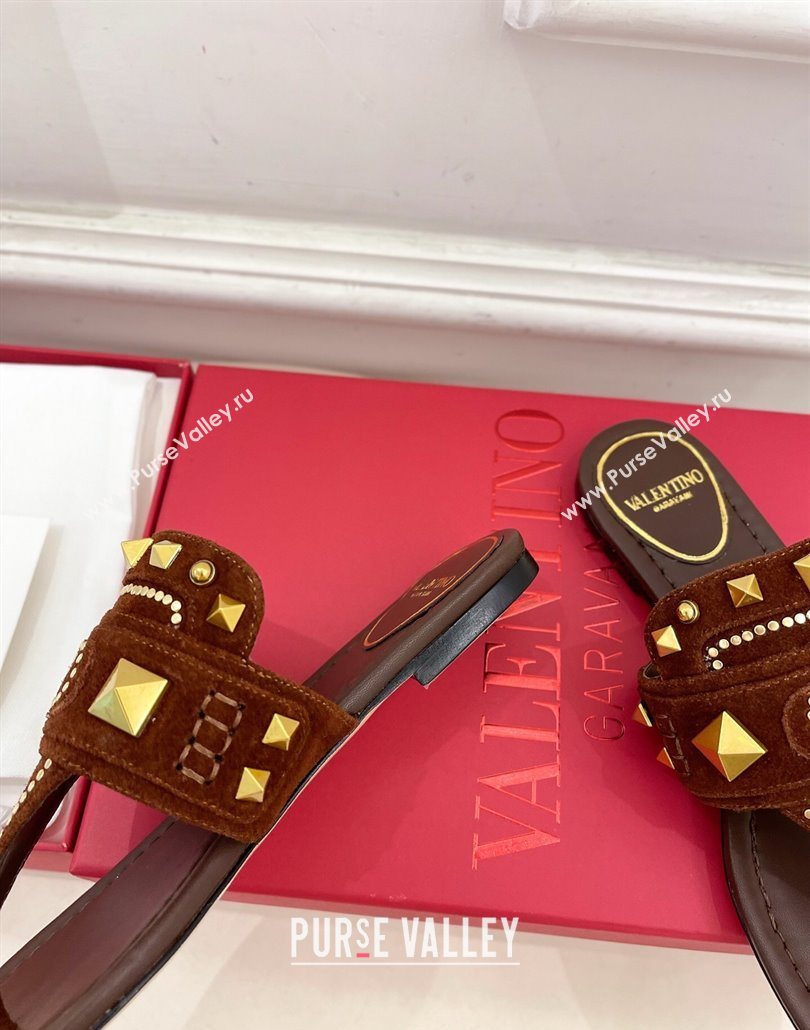 Valentino Plaster Caster Flat Thong Slides Sandal in Suede Brown 2025 (MD-250603082)