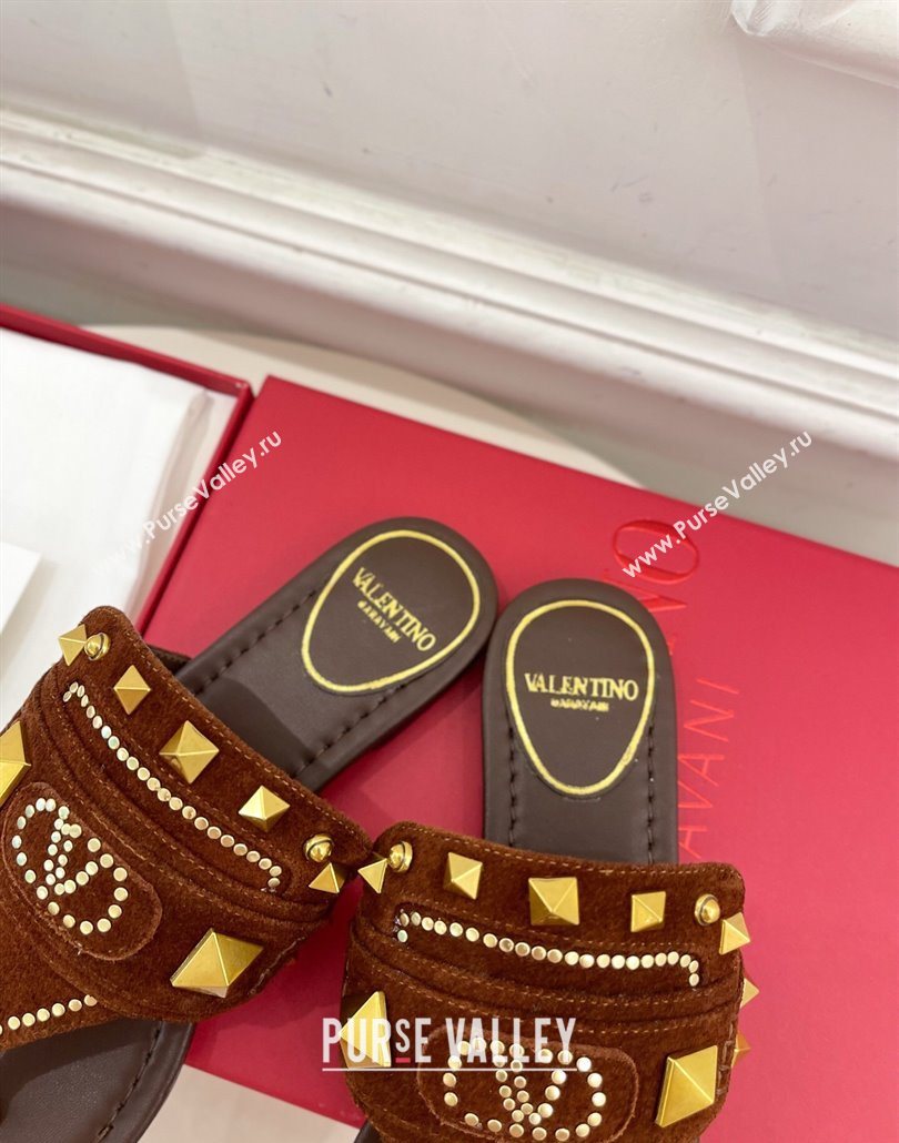 Valentino Plaster Caster Flat Thong Slides Sandal in Suede Brown 2025 (MD-250603082)