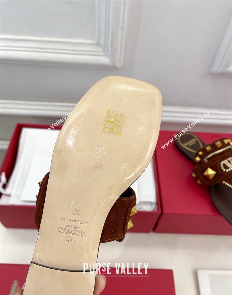 Valentino Plaster Caster Flat Thong Slides Sandal in Suede Brown 2025 (MD-250603082)