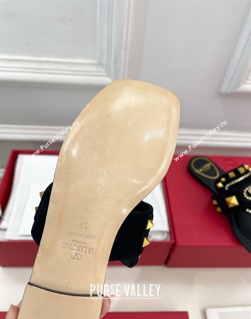 Valentino Plaster Caster Flat Thong Slides Sandal in Suede Black 2025 (MD-250603083)