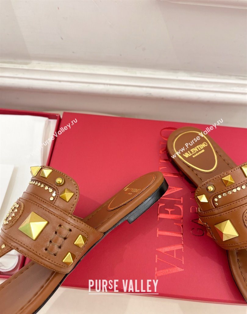 Valentino Plaster Caster Flat Thong Slides Sandal in Calfskin Brown 2025 (MD-250603078)