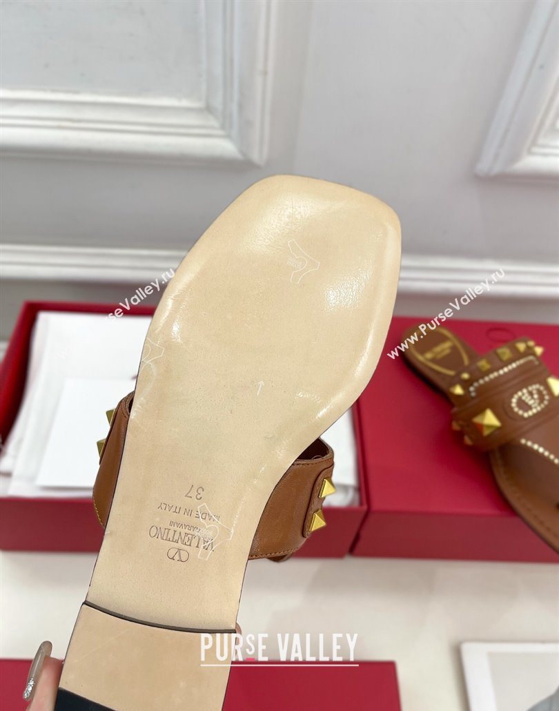 Valentino Plaster Caster Flat Thong Slides Sandal in Calfskin Brown 2025 (MD-250603078)