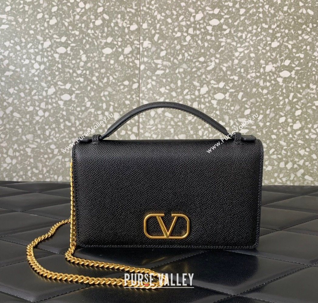 Valentino VLogo Signature Grainy Calfskin Wallet with Chain Black 2025 VLTN068 (LKF-250626022)