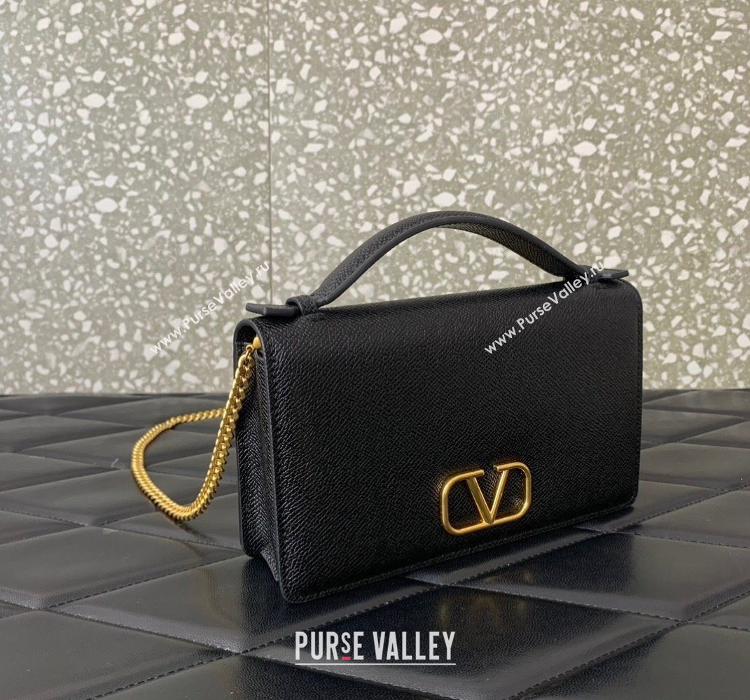 Valentino VLogo Signature Grainy Calfskin Wallet with Chain Black 2025 VLTN068 (LKF-250626022)