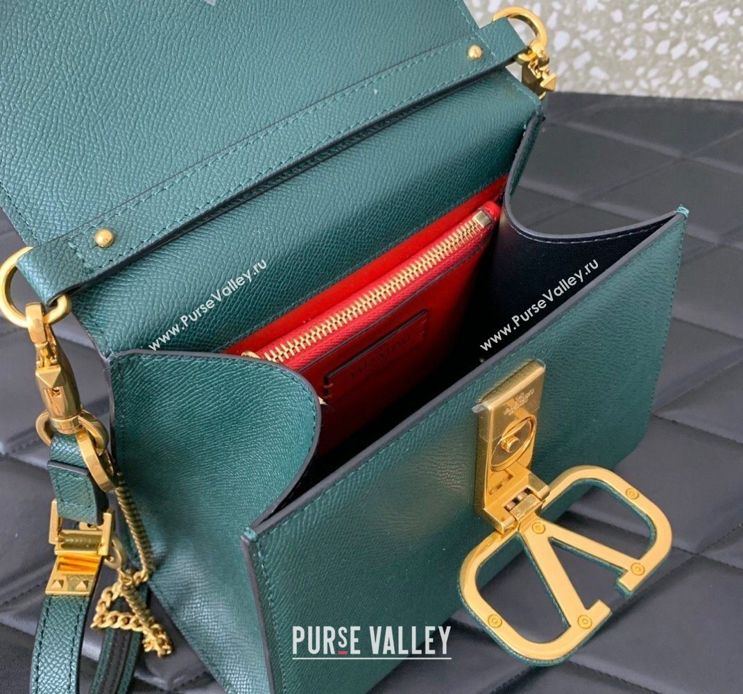 Valentino Small VSLING Grainy Calfskin Handbag Green 2025 2727 (LKF-250626007)