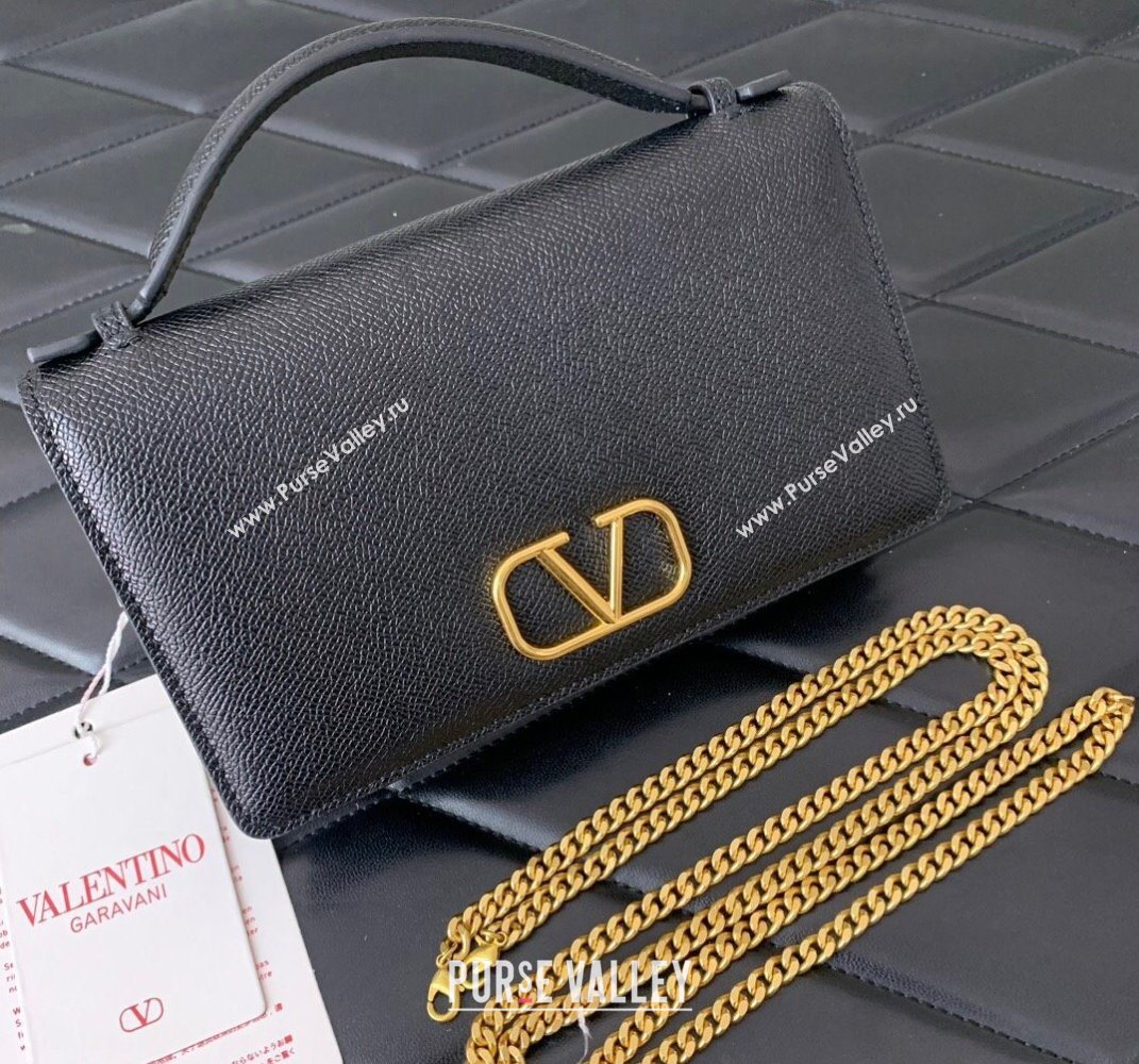 Valentino VLogo Signature Grainy Calfskin Wallet with Chain Black 2025 VLTN068 (LKF-250626022)