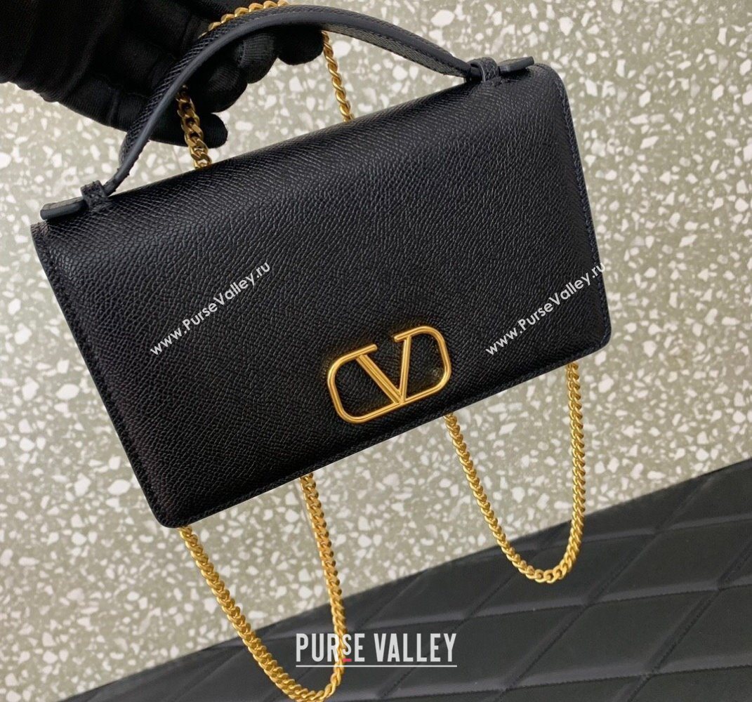 Valentino VLogo Signature Grainy Calfskin Wallet with Chain Black 2025 VLTN068 (LKF-250626022)