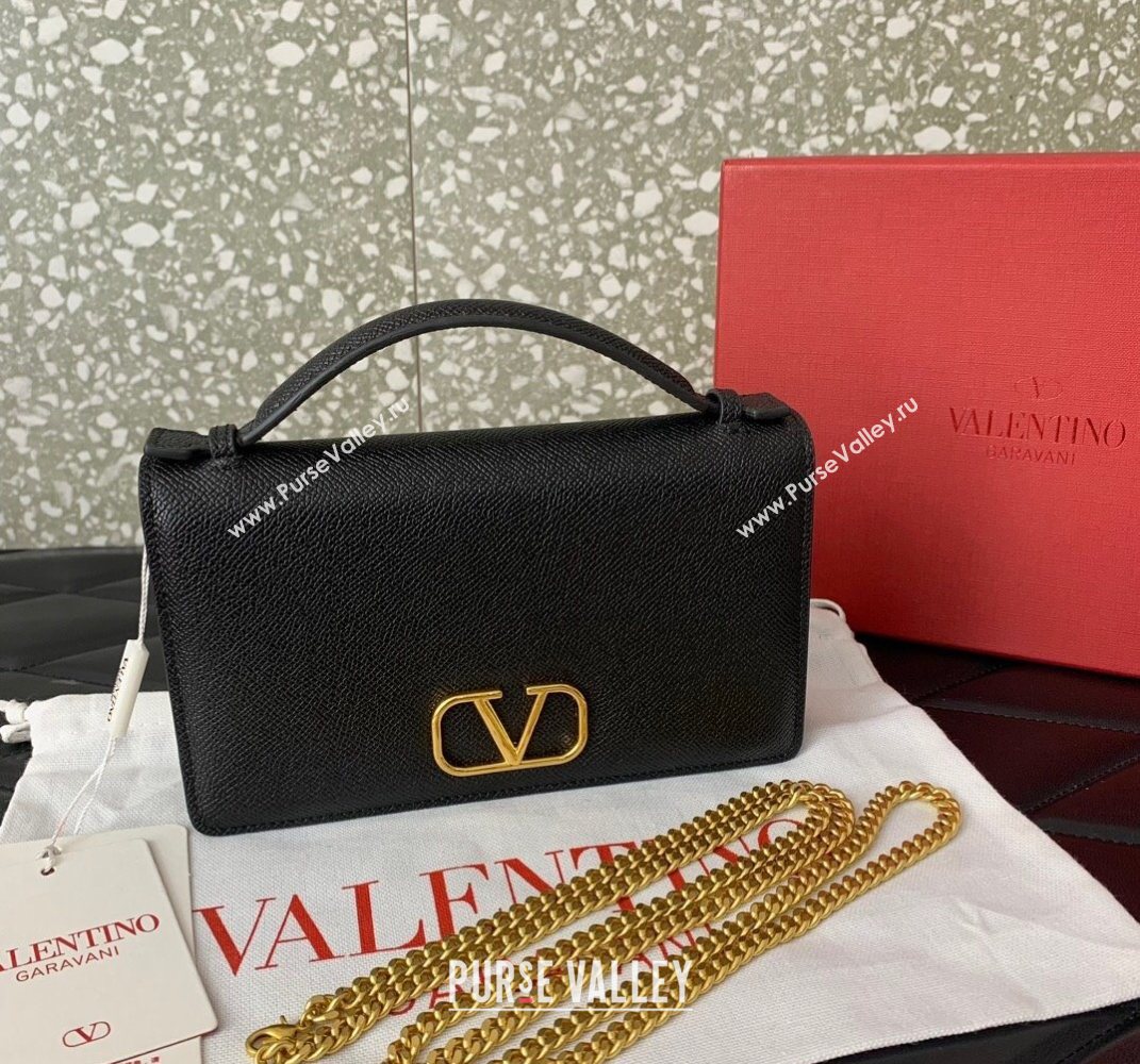 Valentino VLogo Signature Grainy Calfskin Wallet with Chain Black 2025 VLTN068 (LKF-250626022)