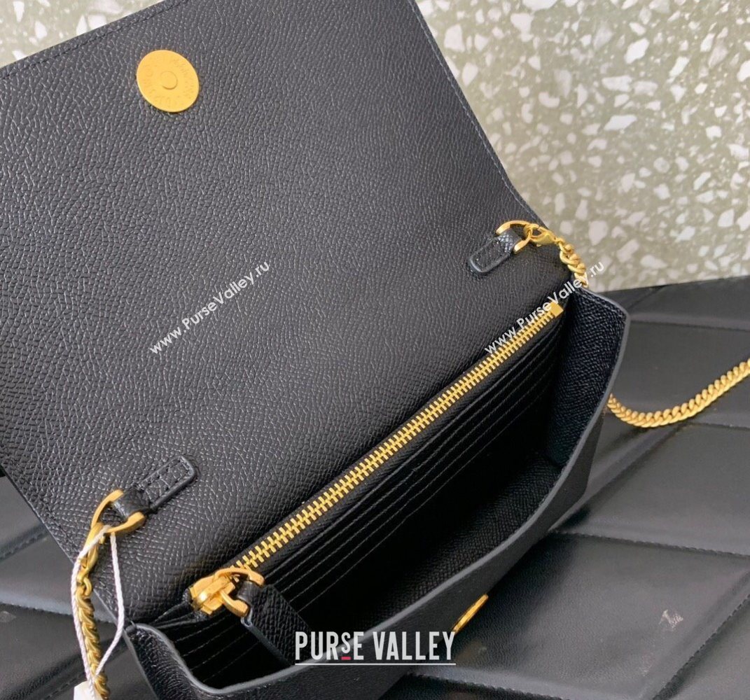 Valentino VLogo Signature Grainy Calfskin Wallet with Chain Black 2025 VLTN068 (LKF-250626022)