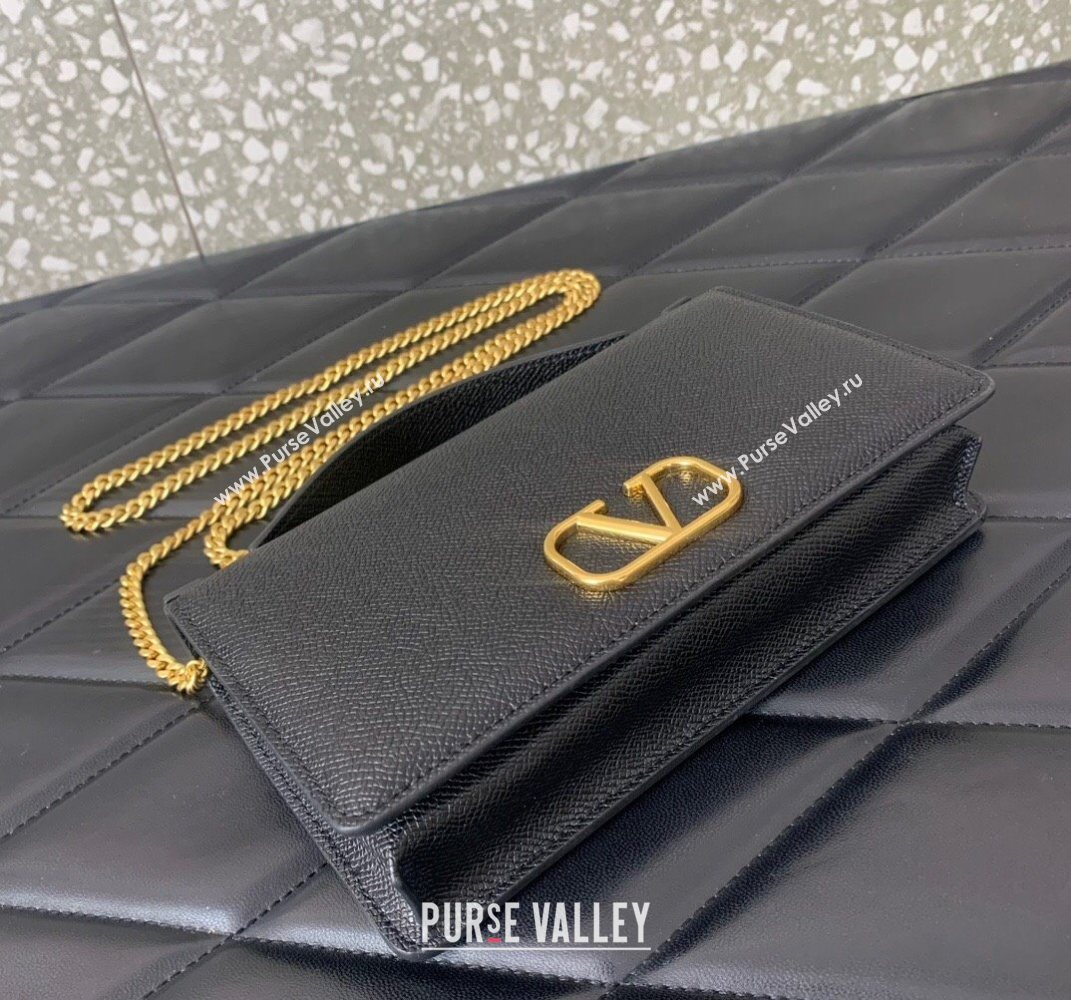 Valentino VLogo Signature Grainy Calfskin Wallet with Chain Black 2025 VLTN068 (LKF-250626022)