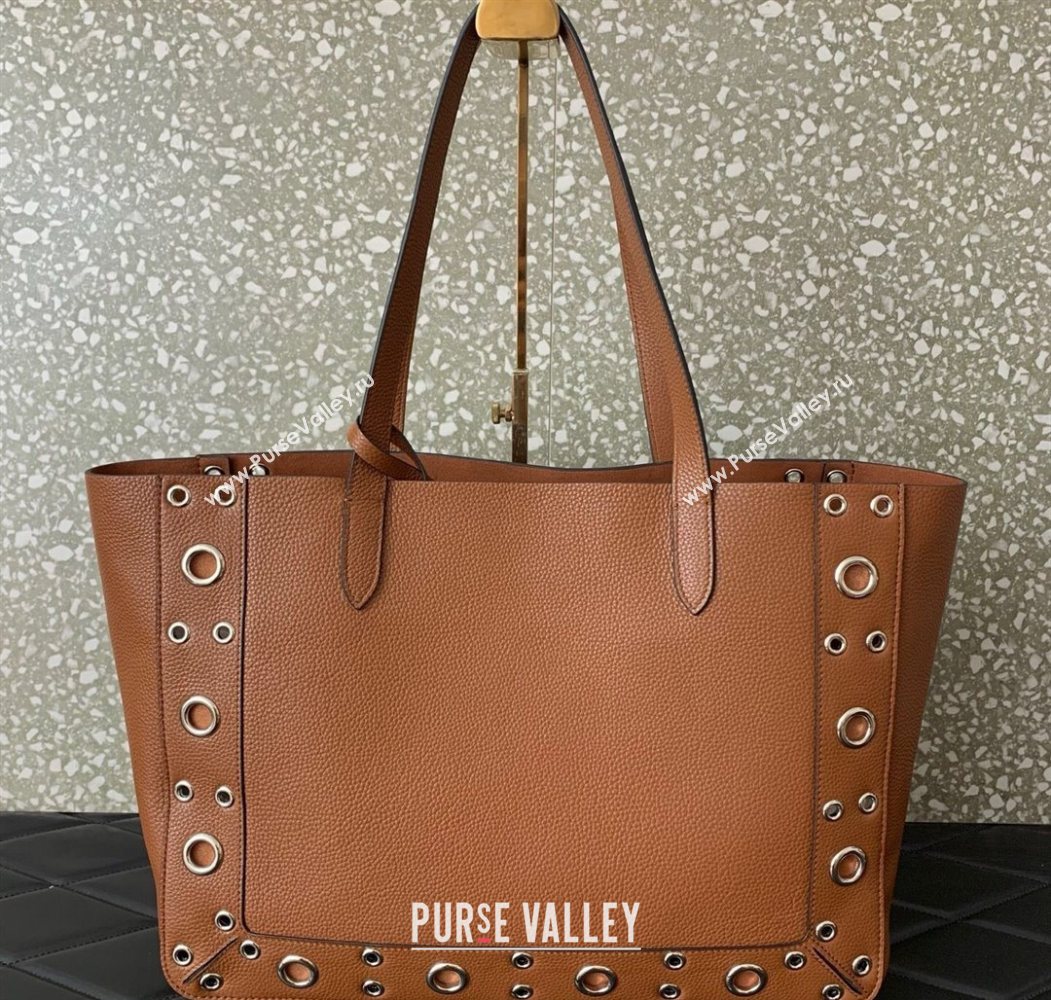Valentino Medium Nellcôte Shopping Bag in Grainy Calfskin with Ball Studs Brown 2025 0076 (LKF-250626038)