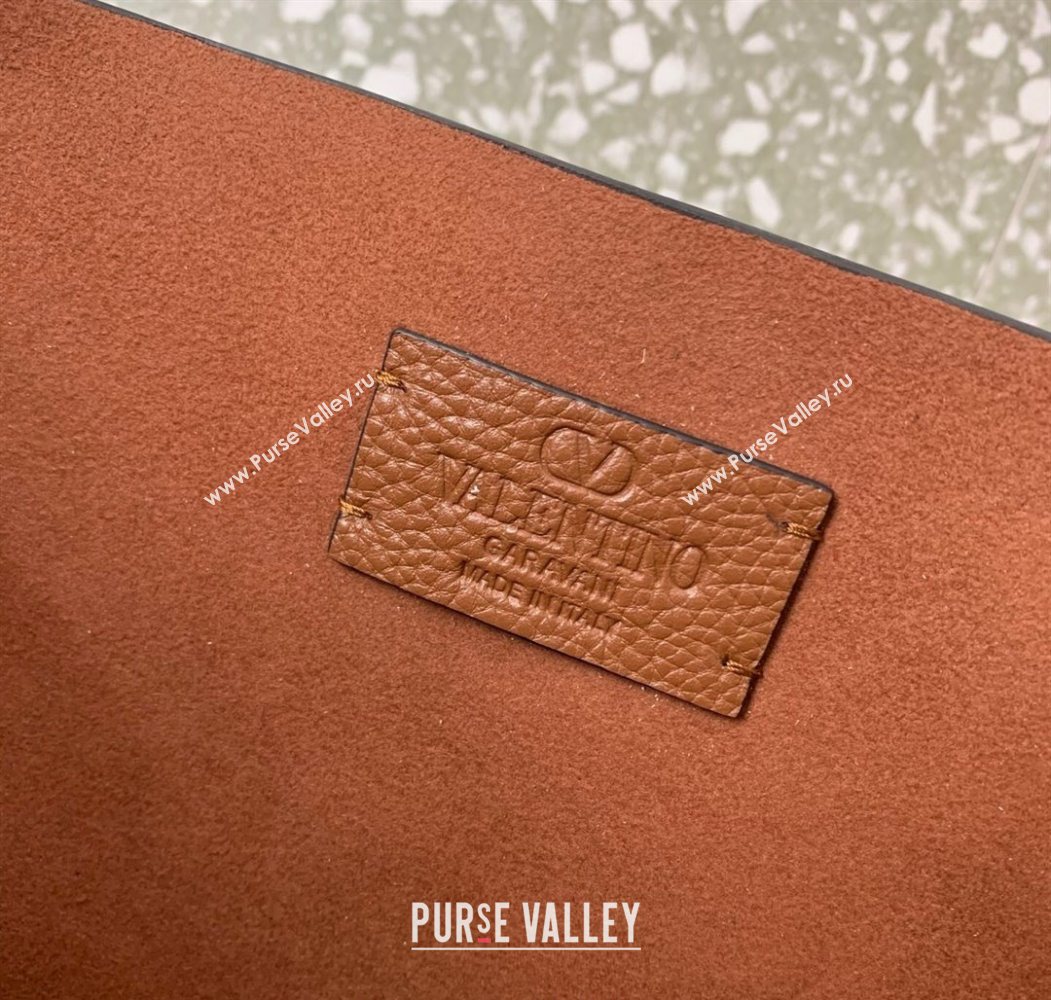 Valentino Medium Nellcôte Shopping Bag in Grainy Calfskin with Ball Studs Brown 2025 0076 (LKF-250626038)
