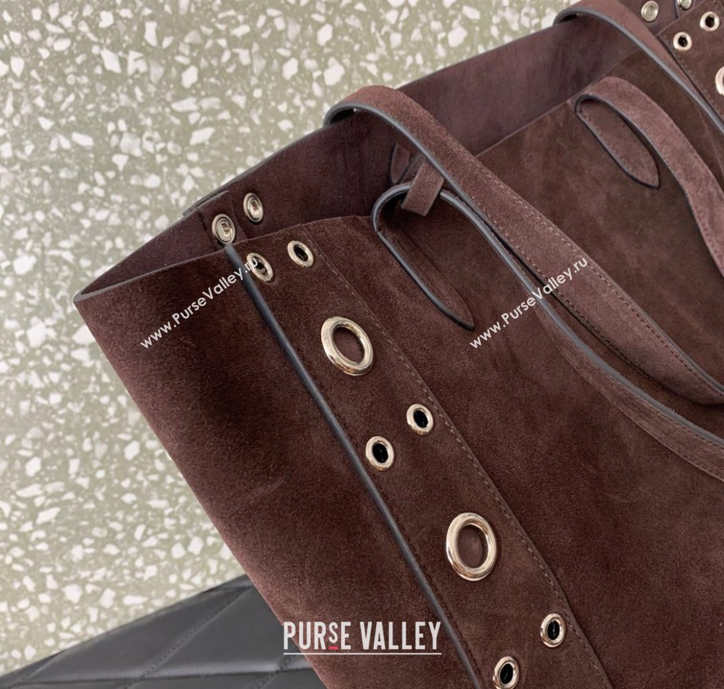 Valentino Medium Nellcôte Shopping Bag in Suede with Ball Studs Dark Brown 2025 0076 (LKF-250626039)