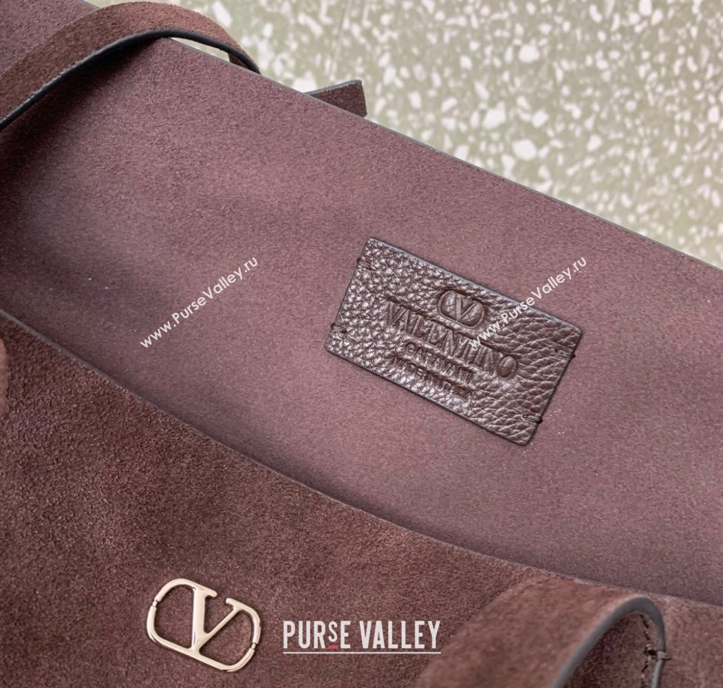 Valentino Medium Nellcôte Shopping Bag in Suede with Ball Studs Dark Brown 2025 0076 (LKF-250626039)