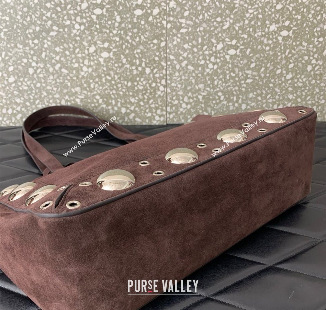 Valentino Medium Nellcôte Shopping Bag in Suede with Ball Studs Dark Brown 2025 0076 (LKF-250626039)