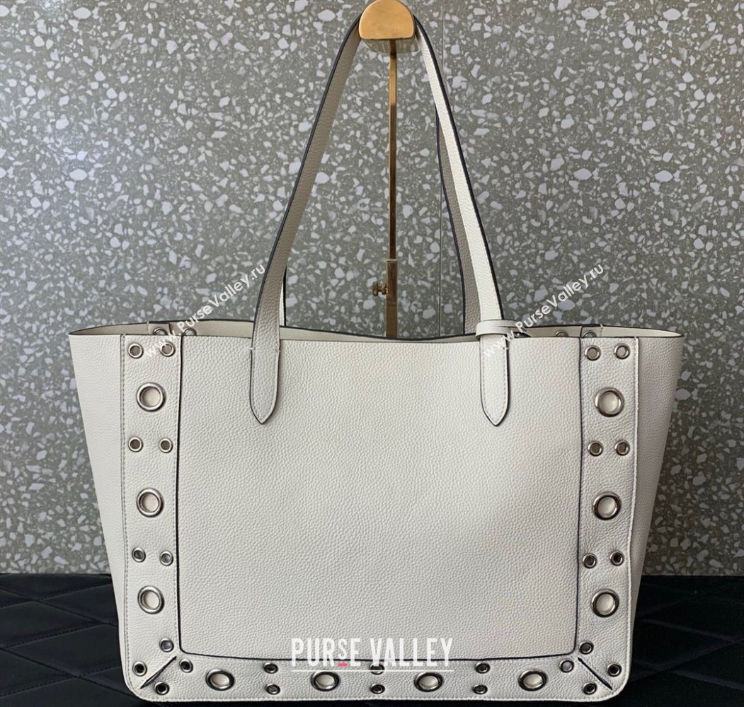 Valentino Medium Nellcôte Shopping Bag in Grainy Calfskin with Ball Studs White 2025 0076 (LKF-250626040)