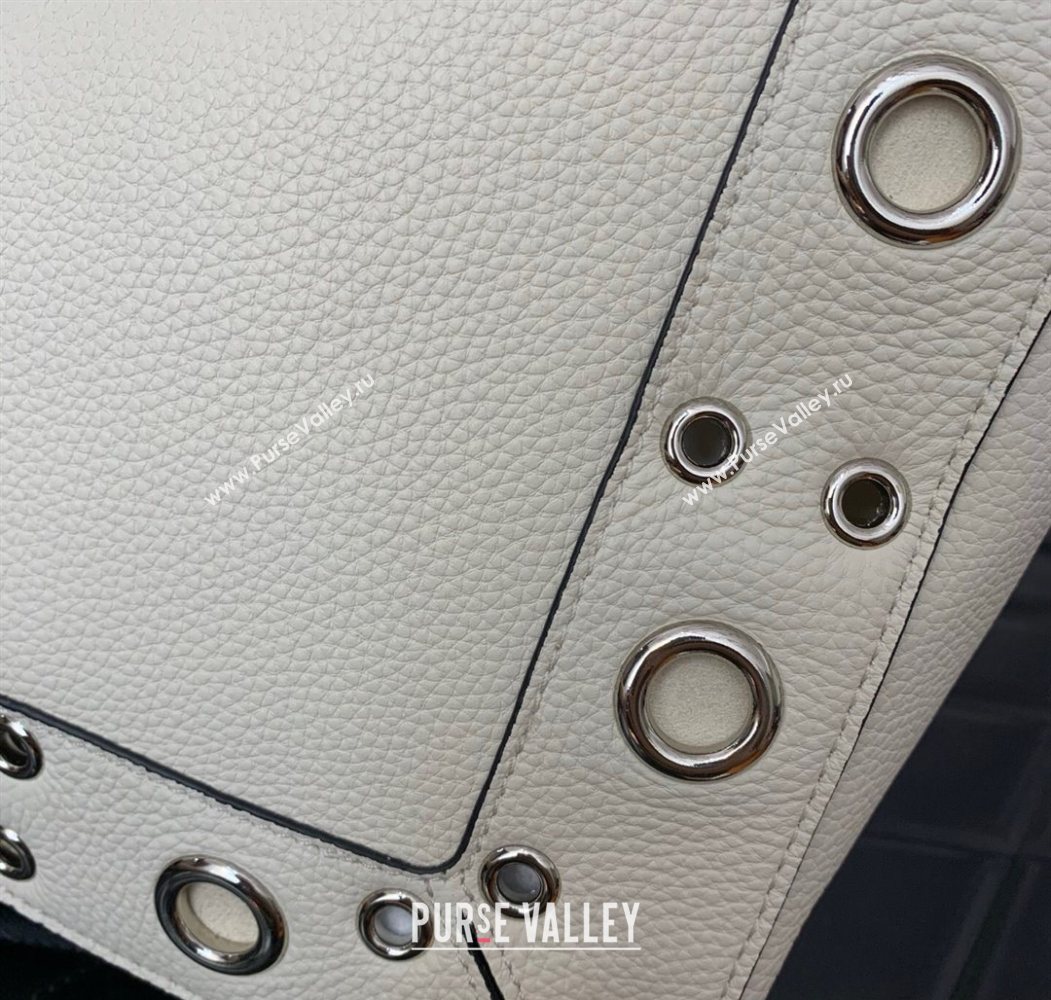 Valentino Medium Nellcôte Shopping Bag in Grainy Calfskin with Ball Studs White 2025 0076 (LKF-250626040)