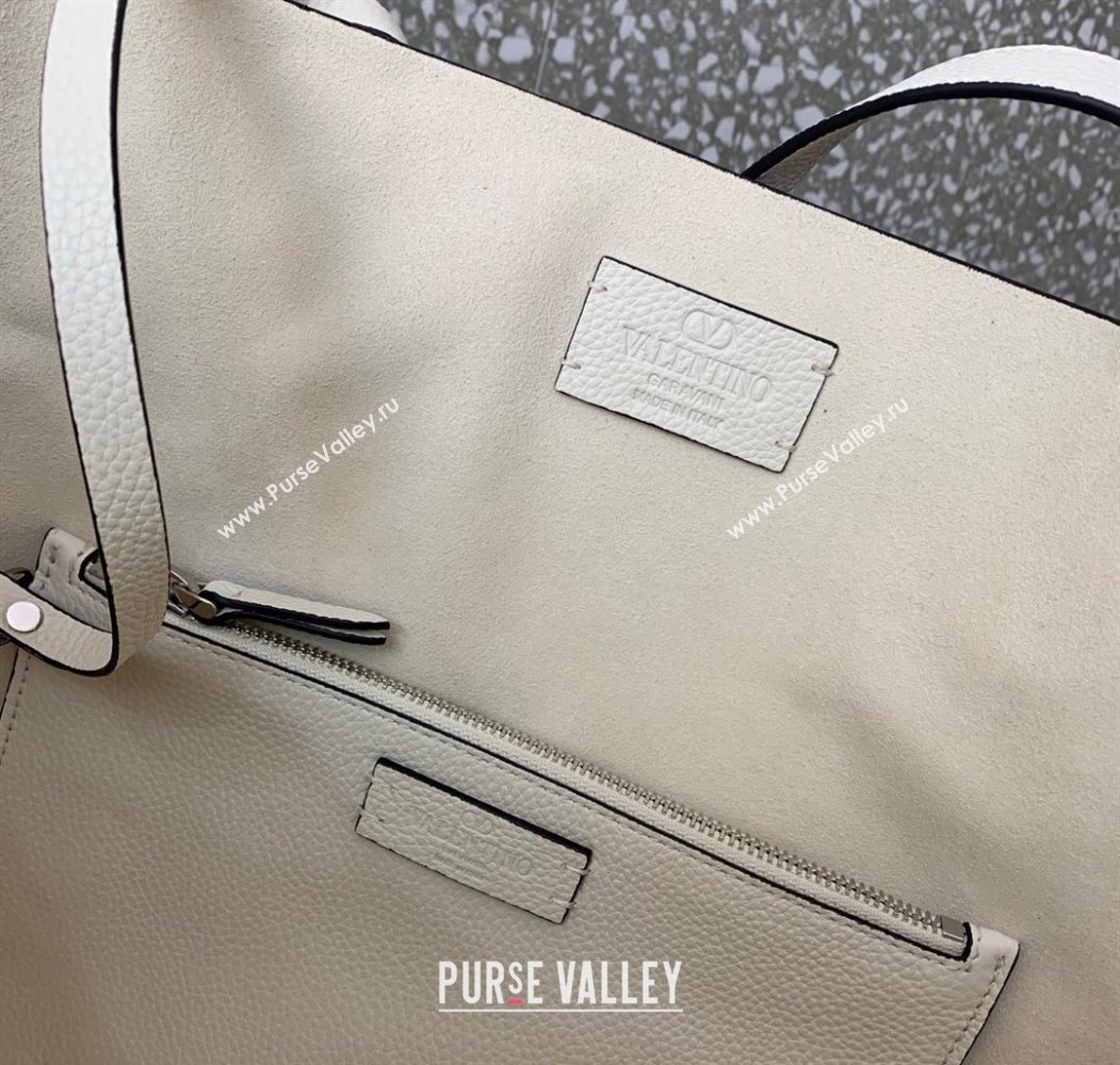 Valentino Medium Nellcôte Shopping Bag in Grainy Calfskin with Ball Studs White 2025 0076 (LKF-250626040)
