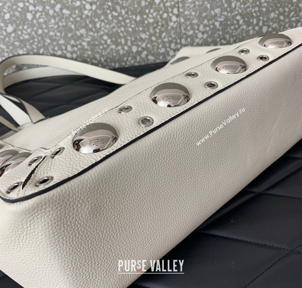 Valentino Medium Nellcôte Shopping Bag in Grainy Calfskin with Ball Studs White 2025 0076 (LKF-250626040)