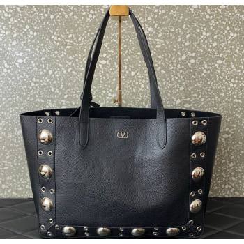 Valentino Medium Nellcôte Shopping Bag in Grainy Calfskin with Ball Studs Black 2025 0076 (LKF-250626041)