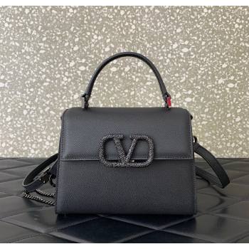 Valentino Small VSLING Grainy Calfskin Handbag with Strass Black 2025 7020 (LKF-250626012)