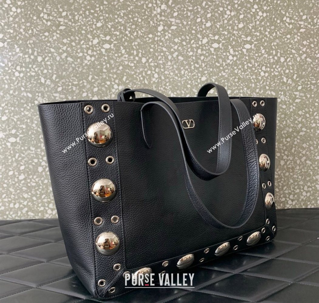Valentino Medium Nellcôte Shopping Bag in Grainy Calfskin with Ball Studs Black 2025 0076 (LKF-250626041)