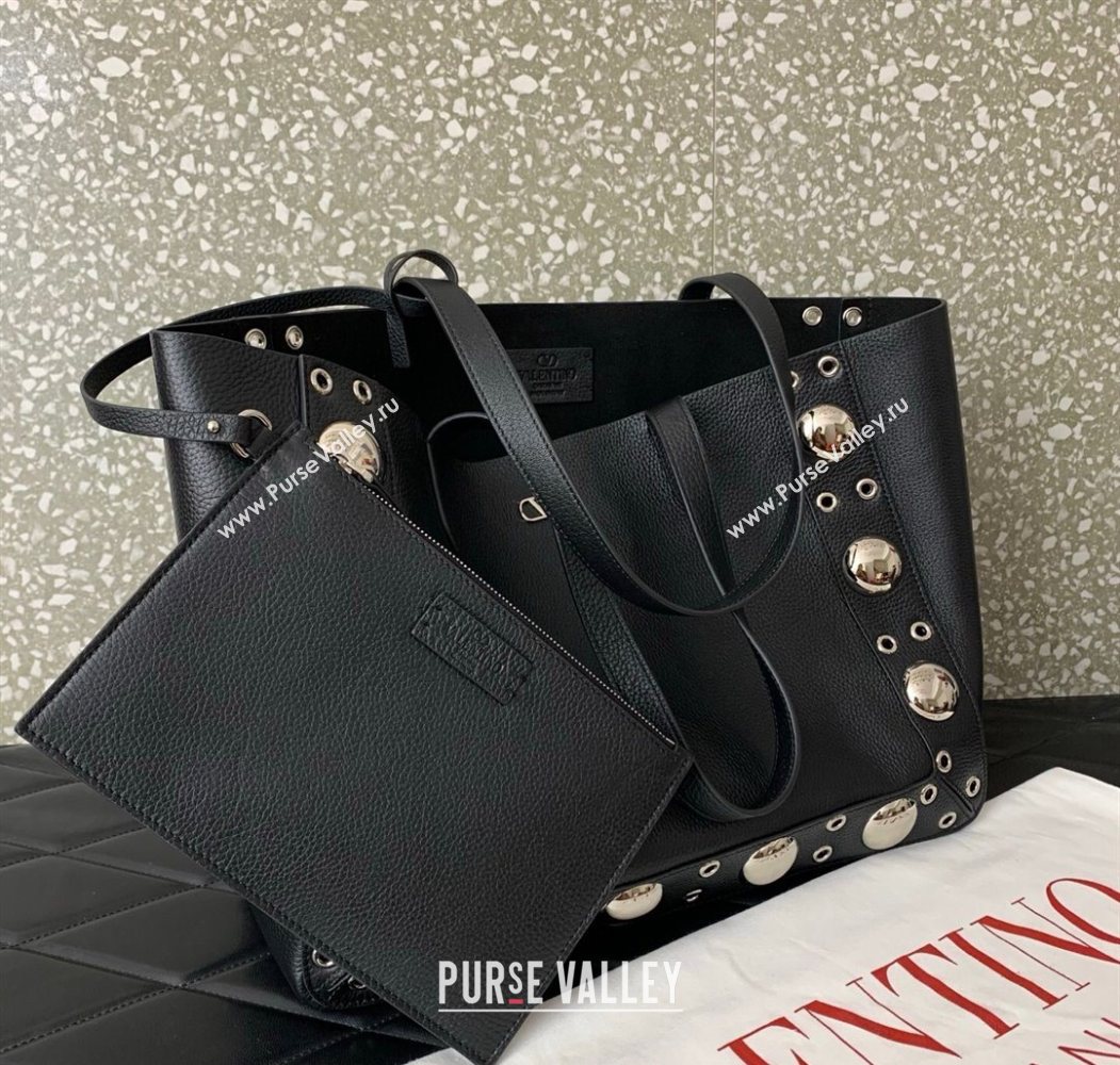 Valentino Medium Nellcôte Shopping Bag in Grainy Calfskin with Ball Studs Black 2025 0076 (LKF-250626041)