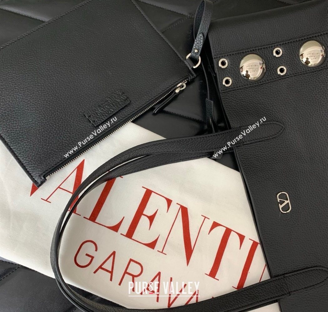 Valentino Medium Nellcôte Shopping Bag in Grainy Calfskin with Ball Studs Black 2025 0076 (LKF-250626041)