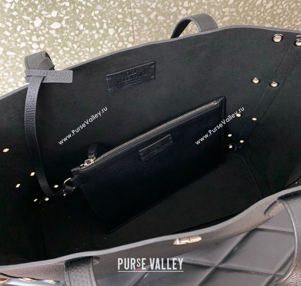 Valentino Medium Nellcôte Shopping Bag in Grainy Calfskin with Ball Studs Black 2025 0076 (LKF-250626041)