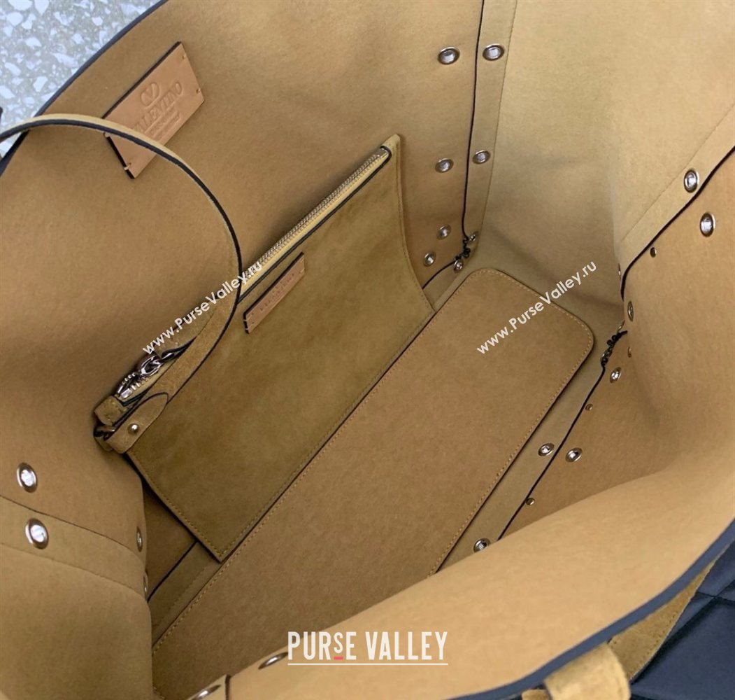 Valentino Medium Nellcôte Shopping Bag in Grainy Calfskin with Ball Studs Khaki 2025 0076 (LKF-250626042)