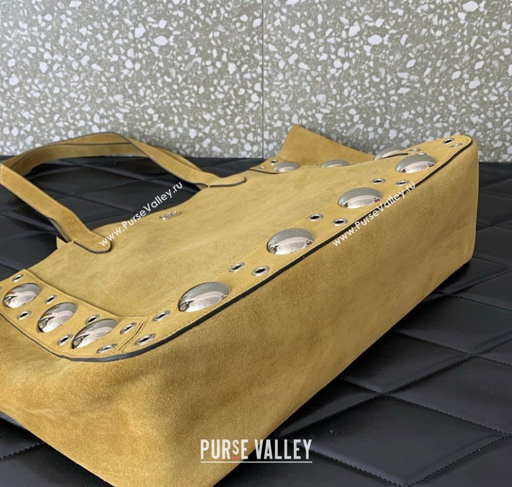 Valentino Medium Nellcôte Shopping Bag in Grainy Calfskin with Ball Studs Khaki 2025 0076 (LKF-250626042)