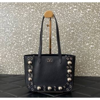 Valentino Mini Nellcôte Shopping Bag in Grainy Calfskin with Ball Studs Black 2025 0078 (LKF-250626043)