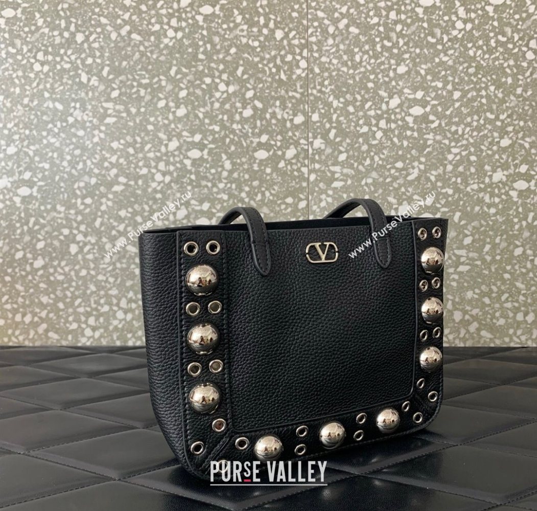Valentino Mini Nellcôte Shopping Bag in Grainy Calfskin with Ball Studs Black 2025 0078 (LKF-250626043)