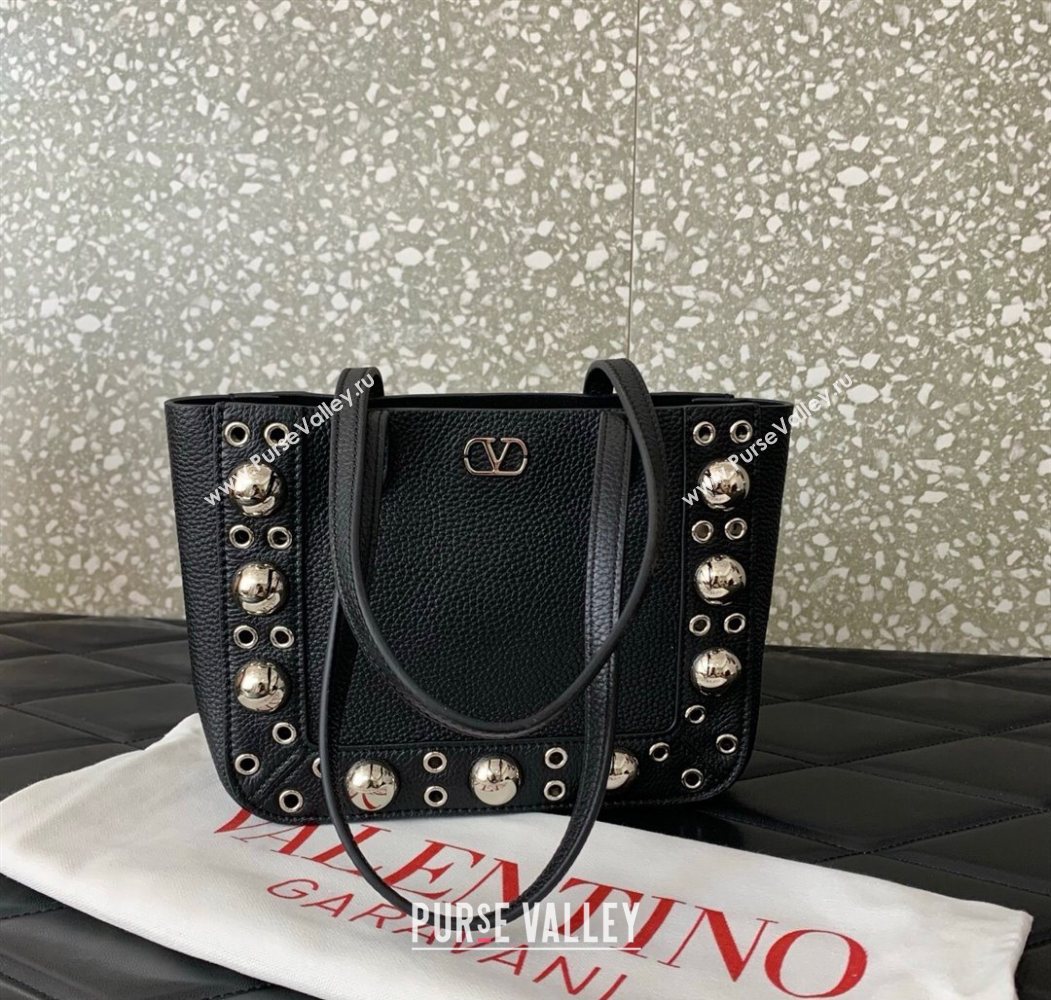 Valentino Mini Nellcôte Shopping Bag in Grainy Calfskin with Ball Studs Black 2025 0078 (LKF-250626043)