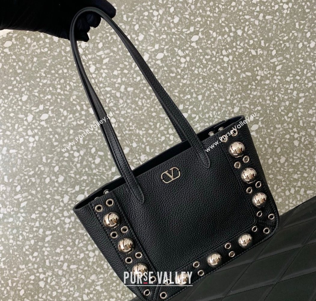 Valentino Mini Nellcôte Shopping Bag in Grainy Calfskin with Ball Studs Black 2025 0078 (LKF-250626043)
